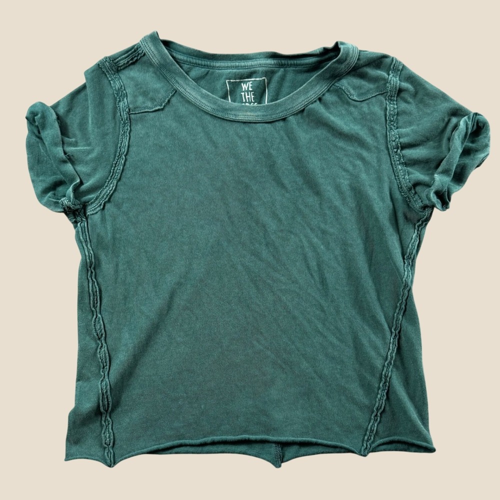 We The Free Protagonist Tee Women S Green Cropped Cap Sleeve Exposed Seam Boho